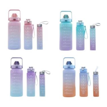 Imagem de Kit 3 Garrafas 2L 1L 300ML Galão De Água Squeze Motivacional Com Adesi