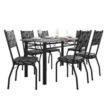 Imagem de Conjunto Sala De Jantar Mesa Tampo Granito 1,40m Com 6 Cadeiras Diana Preto/Mosaico Artefamol