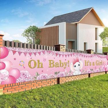 Imagem de LOONELO Pano de fundo de chá de bebê Welcome com 28 x 40 cm, placa de faixa Oh Baby It's a Girl, faixa de tamanho longo para pendurar na porta do bebê para decorações de festa de chá de bebê de