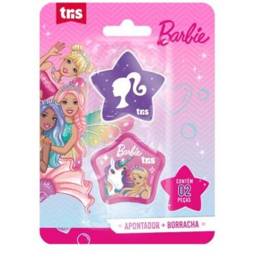 Imagem de Kit Apontador E Borracha Barbie Sortidos Tris  