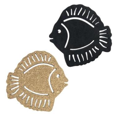 Imagem de 3 Descanso Suporte de Panela Peixe Cortiça Preto - IDEALIZA