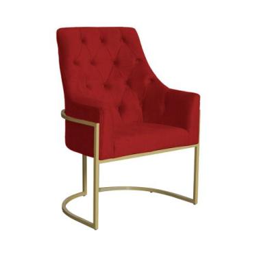 Imagem de Poltrona Decorativa Vick Suede Vermelho Base Dourada Mz Decor - Mazzer