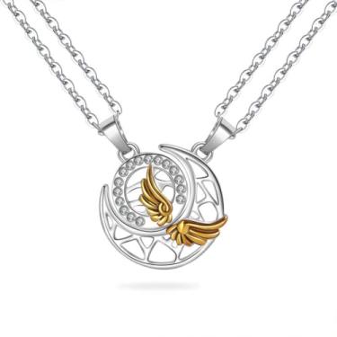 Imagem de JczR.Y Colar de sol e lua para casais, ouro, asas de anjo, conjunto de colar delicado de strass combinando amizade, pingente de aniversário e dia dos namorados, presente para mulheres amadas, melhores
