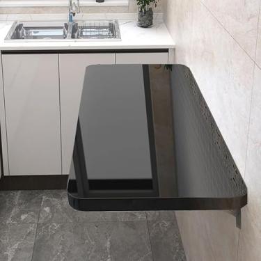 Imagem de Mesa dobrável montada na parede, mesa flutuante dobrável para espaços pequenos - mesa dobrável para lavanderia, mesa de folhas caídas - cozinha e jantar - solução para economia de espaço, preta, 70 x