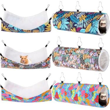 Imagem de Abbylike 6 peças de rede suspensa de porquinho-da-índia para rato, acessórios para gaiola de furão, túneis e tubos para furões, camas suspensas para animais de estimação, brinquedo planador,