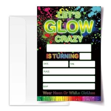 Imagem de ANYEMW Cartões de convite de aniversário brilhantes com envelopes pacote de 20 (10 x 15 cm), convites de festa para meninos, meninas, crianças, adolescentes, 'Slither, Let's Glow Crazy' Glow Neon para