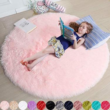 Imagem de Tapete redondo rosa para quarto de meninas, tapete circular fofo de 1,8 m x 15,2 m para quarto de crianças, tapete peludo para quarto de meninas, tapete circular felpudo para quarto de bebê, tapete felpudo de pelúcia para dormitório, decoração de quarto bonito para bebê