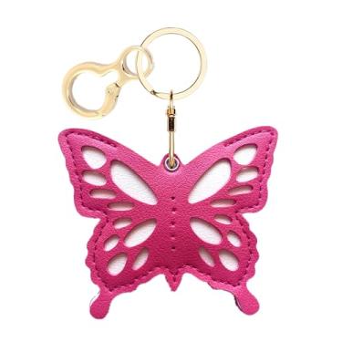 Imagem de Capa de couro compatível com AirTag, linda capa protetora para Apple Air Tag com anel de chaveiro, antiarranhões, rastreador GPS para chaves, bolsa, animais de estimação (borboleta vermelha)