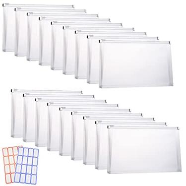Imagem de 18 envelopes de plástico de 12,7 cm x 25,4 cm com zíper, bolsa de lápis transparente, pequeno armazenamento para moedas de depósito bancário, dinheiro, dinheiro, dinheiro, dinheiro, com etiquetas