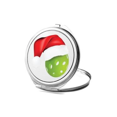 Imagem de Espelho compacto Pickleball, ilustração vetorial de pickleball com espelho fotográfico isolado de chapéu de Papai Noel, espelho de maquiagem de viagem pequeno espelho portátil, espelho de bolso