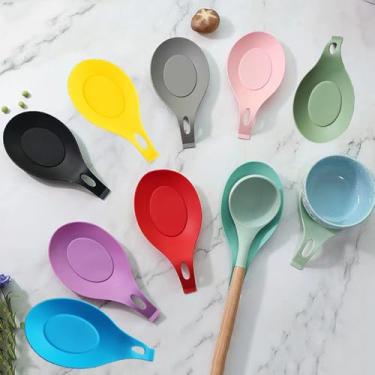 Imagem de MTOMDY Conjunto de 10 peças de descanso de colher de silicone de cozinha, descanso de colher para balcão de cozinha, suporte de espátula colorida, ferramenta de cozinha, para cozinhar espátu