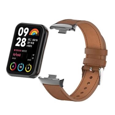 Imagem de HOPMC Pulseira de substituição de couro de metal Mi Band 8 Pro compatível com Xiaomi 8 Pro Pulseira de couro (não inclui rastreador) (Brwon), 230 mm