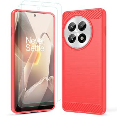 Imagem de Sucnakp Capa para OnePlus 13 5G: com 2 protetores de tela, tecnologia de absorção de choque de TPU, molduras levantadas protetoras para OnePlus 13 (TPU Red)