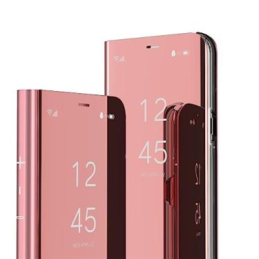 Imagem de LEMAXELERS Capa para Samsung Galaxy A56 5G Slim Mirror Design Clear View Flip Bookstyle Capa protetora ultrafina com suporte capa protetora para Galaxy A56 5G espelhado PU ouro rosa