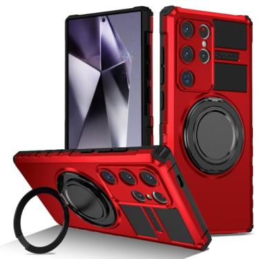 Imagem de HAO RIYLN Capa para Samsung Galaxy S25 Ultra/S25 Plus/S25, capa militar à prova de choque robusta com suporte de anel magnético capa de proteção, vermelha, S25