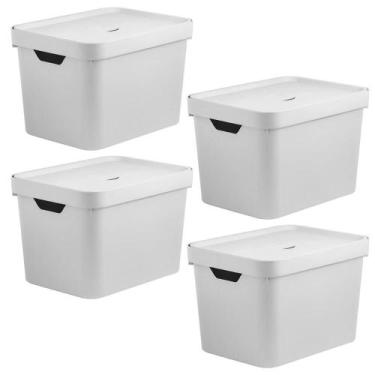 Imagem de Kit 4 Caixas Organizadora 18L OU 24,5x27x36cm Cube Branca