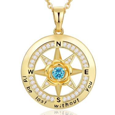 Imagem de Meeshi Colar de bússola banhado a ouro 18 quilates presentes para mulheres aniversário esposa presente de dia dos namorados namorada, joias de aniversário femininas presente para ela Natal mãe dia das mães, eu estaria perdido sem você, Ouro amarelo, Zircônia cúbica