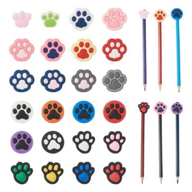 Imagem de FASHEWELRY 24 peças de topos de lápis de plástico amarelo rosa preto clipes de lápis bonitos acessórios para materiais escolares de estudantes, prêmios de recompensa de sala de aula