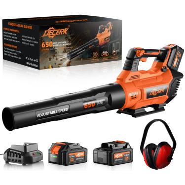 Imagem de Decerk Soprador de folhas 21V sem fio, sopradores de neve elétricos com 2 baterias de 4,0 Ah, soprador leve com botão turbo, mostrador de velocidade variável e controle de cruzeiro para calçadas,