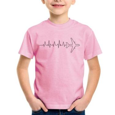 Imagem de Camiseta Infantil Avião Batimentos Cardíacos - Foca na Moda, Rosa bebê