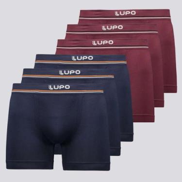 Imagem de Kit de 6 Cuecas Boxer Lupo Microfibra Sem Costura Vinho e Blue Night, 