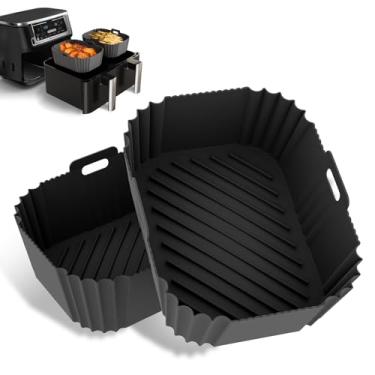 Imagem de CEGOUT 2 peças de forros antiaderentes de silicone para fritadeira Ninja DZ201/DZ401 DZ550 8-10 QT, fritadeira a ar COSORI 2 cestas, bandeja de cozimento, acessórios para fritadeira a ar