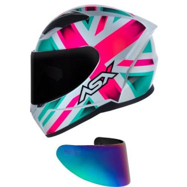 Imagem de Capacete ASX City Kingdom Branco Rosa e Tifanny Mais Viseira Camaleão,