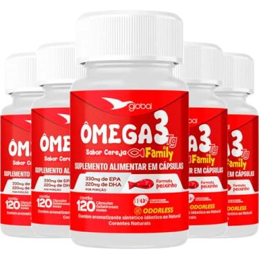 Imagem de Kit 5 Ômega 3 Peixinho 33 EPA 22 DHA Family Global Suplementos 120 Cápsulas
