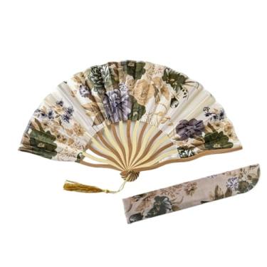 Imagem de XINCHANG Elegantes ventiladores portáteis com design floral - perfeitos para casamentos, festas e presentes (ventilador de dragão, ouro + capa de ventilador)