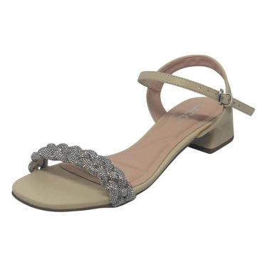 Imagem de Sandália Feminina Salto Baixo Strass Brilhantes Cacci