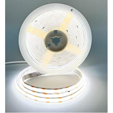 Imagem de PISIN Fita De Led Cob 12V Branca 6000K Ip20 Emissora De Luz Uniforme 480Leds/M 16,4Ft/5M Cri90 Flexível Pode Ser Cortada Fita De Led Gabinete Projetos De Iluminação Doméstica Diy (Branco 6000K)