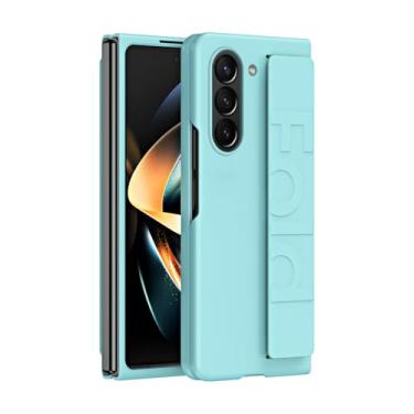 Imagem de MRRSIWEI Capa para Samsung Galaxy Z Fold 6 com alça de pulso, PC rígido de luxo + couro PU com pulseira de dedo capa protetora à prova de choque para Samsung Galaxy Z Fold6. Pulseira verde