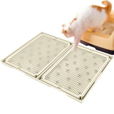 Imagem de Rarenut Pacote com 2 tapetes de areia expansível interligados para gatos 42 x 28 cm tapetes de areia de plástico durável armadilhas de malha de camada dupla tapete de caixa de areia impermeável -