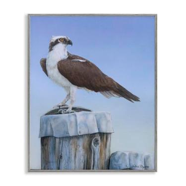 Imagem de Stupell Industries Harbor Master Bird empoleirado cinza emoldurado giclée arte de parede por Valerie Rogers, 61 x 76 cm