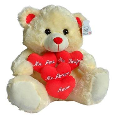 Imagem de Urso de pelúcia 4 corações cor creme 40cm - Fizzy