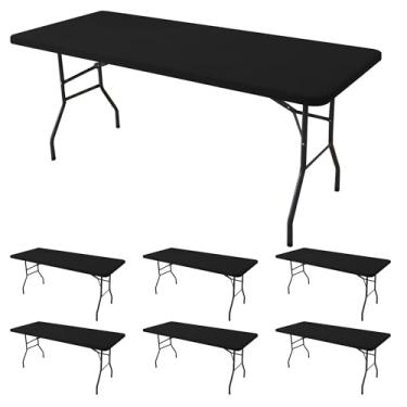 Imagem de Enjoyidea Toalha de mesa ajustada para mesas retangulares de 2,3 m - pacote com 6 toalhas de mesa pretas elásticas para piquenique ao ar livre - toalhas de mesa dobráveis elásticas de elastano 2,4 m