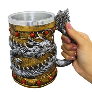 Imagem de Caneca de Chopp Cerveja Dragão Medieval Nórdico Decoração Casa Bar 500 ML Resina e Aluminio Polido