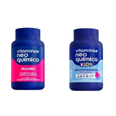 Imagem de Vitaminas Mulher 60 cpr + Kids Morango 60 cpr - Neo Quimica