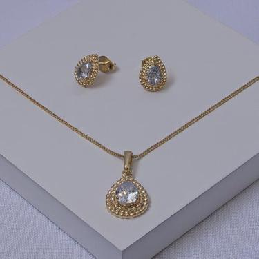 Imagem de Conjunto Folheado a Ouro Colar e Brinco Gota Zircônia - Ralifla Semijo