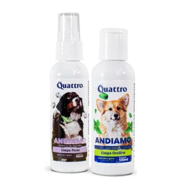 Imagem de Kit Cuidados Pet Limpa Orelhas 120ml + Limpa Patas 60ml Andiamo Para Caes e Gatos Quattro