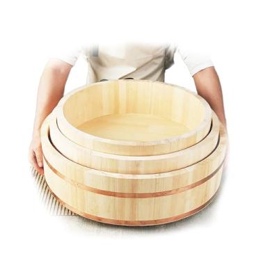 Imagem de TYRHMY Ferramentas gratuitas de sushi, banheira de madeira japonesa Hangiri para mistura de arroz, sushi, restaurante, sushi, 12 tamanhos de 25,4 a 71,12 cm de diâmetro, madeira maciça branca, 48 cm