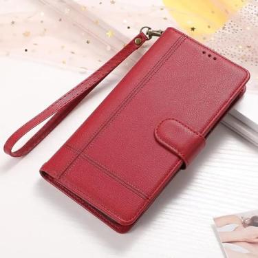 Imagem de HPQWN Para Galaxy A54 Mirror Wallet Flip Case Couro de Luxo (Para Galaxy A54/Vermelho)