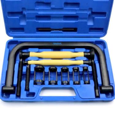 Imagem de Handook Compressor de mola de válvula de 12 peças com conjunto de lapper de válvula Kit de serviço de ferramenta de braçadeira C de compressão automática com ferramenta de vara de moagem de válvula