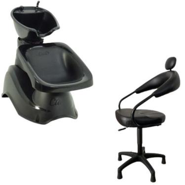 Imagem de Kit Lavatório de Cabelo + Cadeira Salão Cabelereira preta - HENVIFER