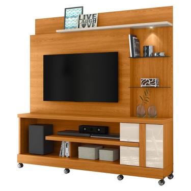 Imagem de Estante Home Theater Alan para TV até 55 com Rodízios - Madetec Cinamomo/Off White