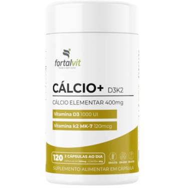 Imagem de CÁLCIO + D3 K2 MK7-120 Cápsulas, Longa duração: 2 Meses de Uso - Cálcio Elementar (400mg) Vitamina D3, Vitamina K2-MK7, Fortalvit
