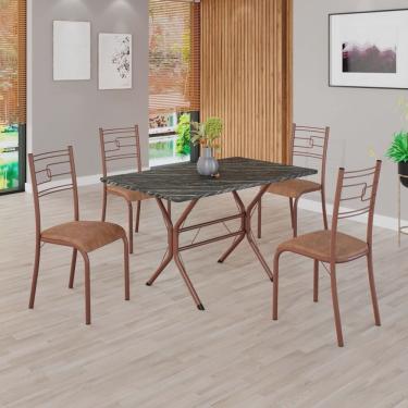 Imagem de Conjunto Sala de Jantar Mesa Retangular 100x60cm Tampo Pedra Ardósia Indiana 4 Cadeiras Paraty