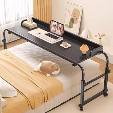 Imagem de JBNCRYGD Carrinho de laptop de altura ajustável sobre a cama com rodas para mobilidade, mesa móvel sobre cama com bandeja de alimentos e opção de pé, tamanho king size, preto