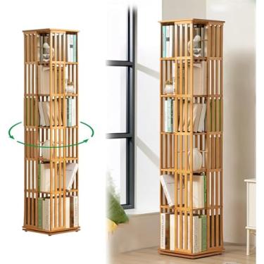 Imagem de PEYNIR Estante rotativa de 6 camadas no chão, estante estreita para livros, quarto, sala de estar, estante de estudo, estante boho