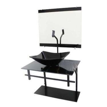 Imagem de Gabinete De Vidro 60Cm Ap Com Cuba Retangular Mármore Preto